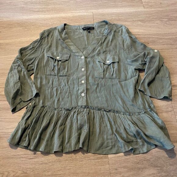 Derek Heart green rayon button front pullover women's shirt size large - Picture 1 of 8